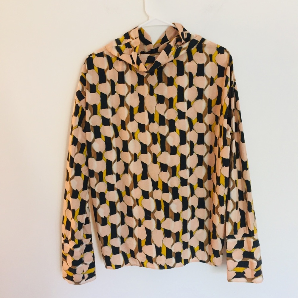 New COS Womens Mock Neck Stand Up Collar Tunic Blouse Cotton Dots Top